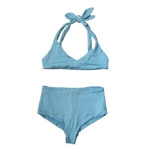 Eberjey 2 Piece Bikini Set Teal Blue High Waisted Bottoms Women's S